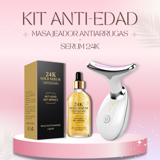 Kit Anti-Edad, Masajeador Antiarrugas + Serum 24k Antivejez