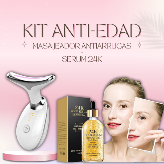 Kit Anti-Edad, Masajeador Antiarrugas + Serum 24k Antivejez